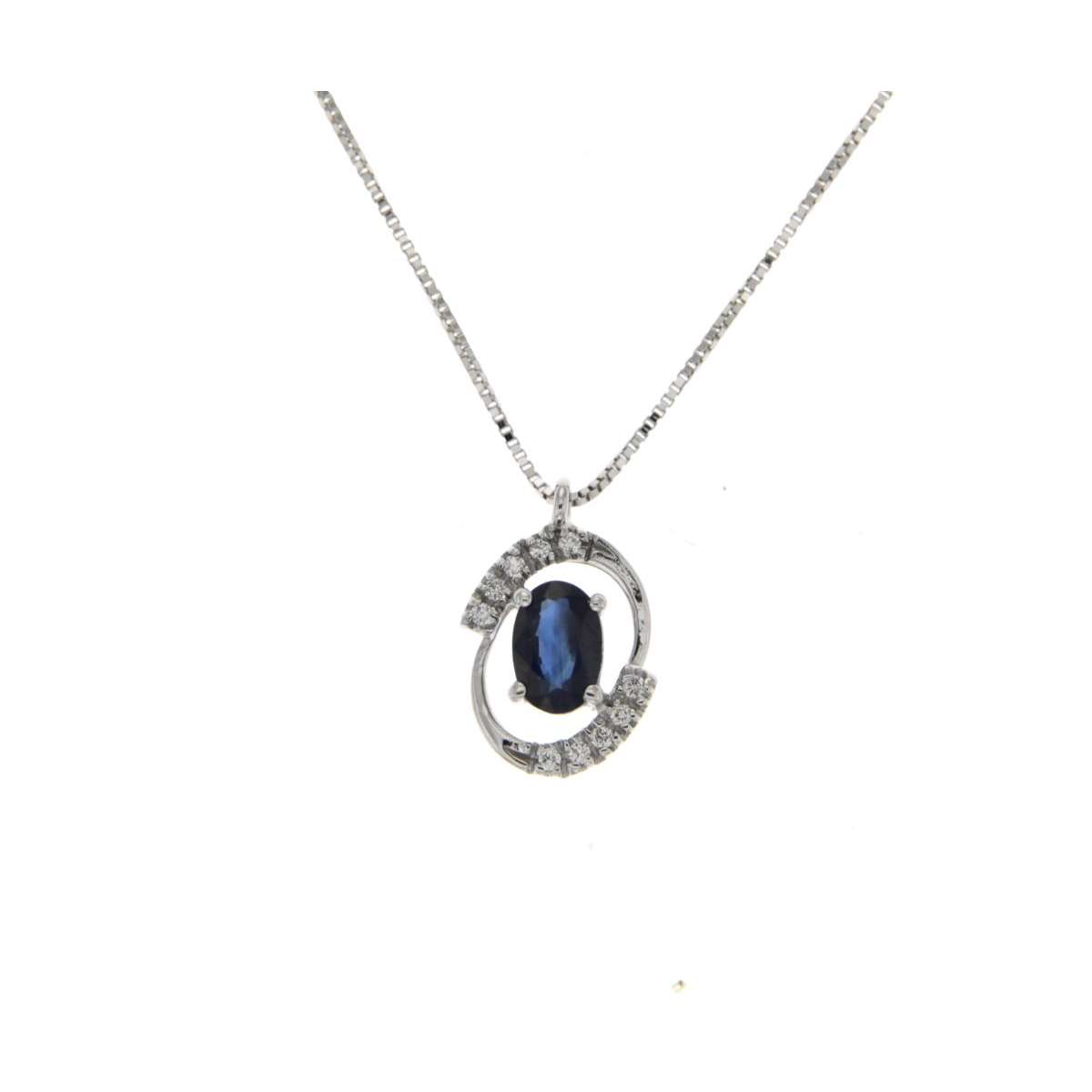 Oval blue sapphire necklace 0.44 ct diamonds 0.06 ct G-VS1