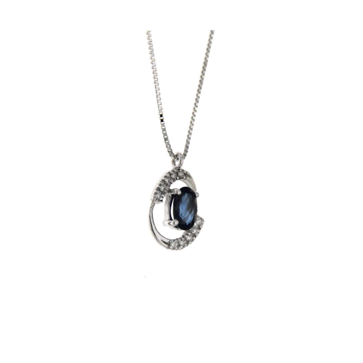 Collana zaffiro blu ovale ct 0,44 diamanti carati 0,06 G-VS1