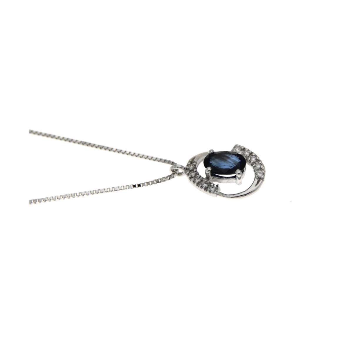 Collana zaffiro blu ovale ct 0,44 diamanti carati 0,06 G-VS1