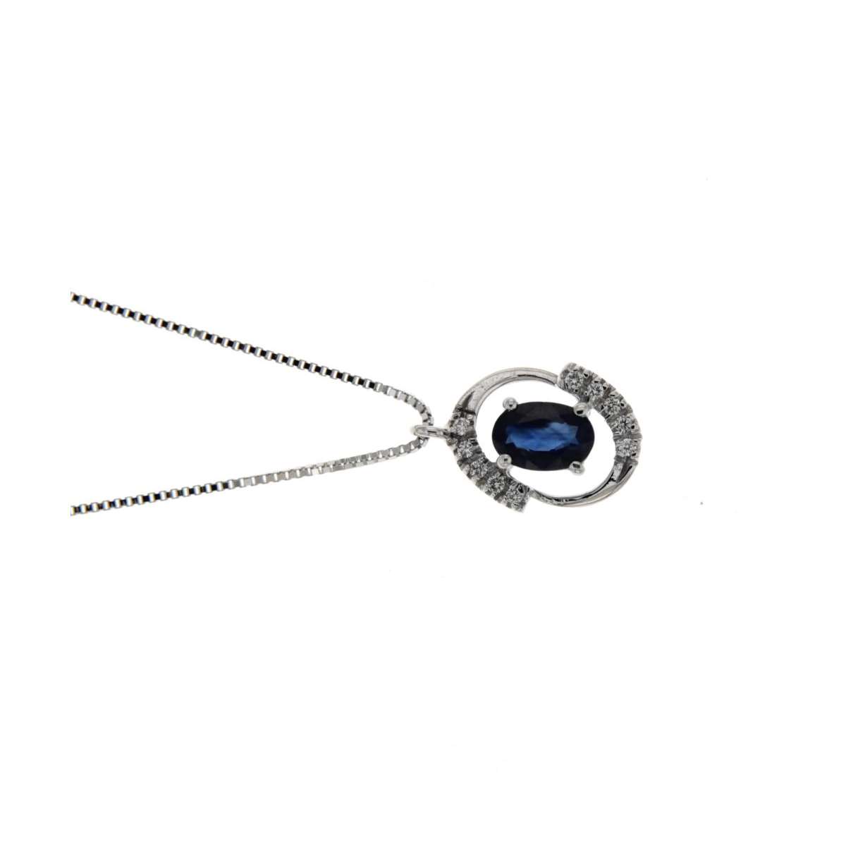 Collana zaffiro blu ovale ct 0,44 diamanti carati 0,06 G-VS1