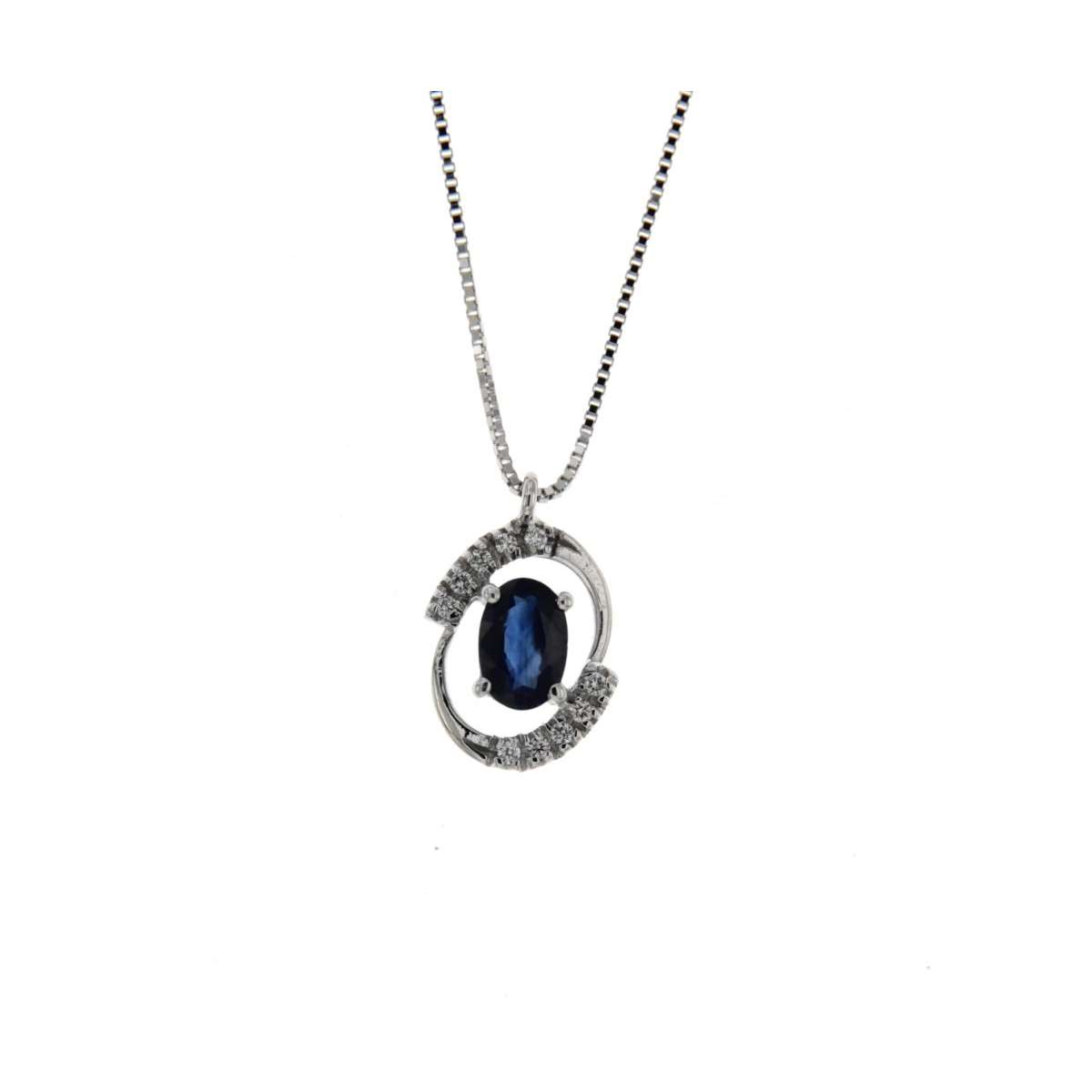 Collana zaffiro blu ovale ct 0,44 diamanti carati 0,06 G-VS1