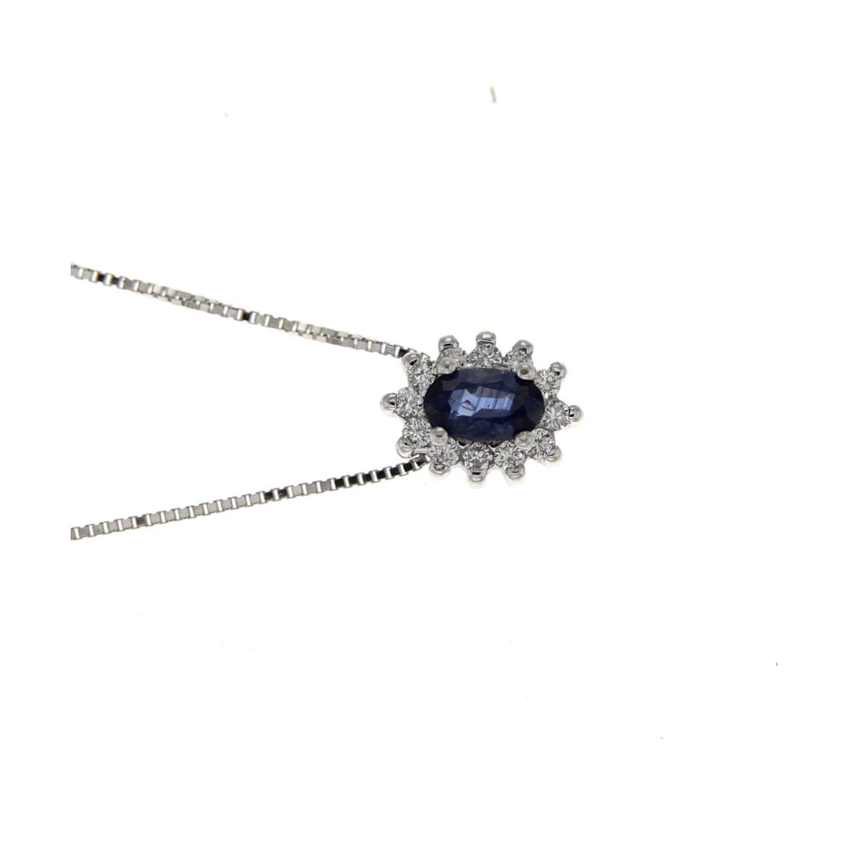 Collana zaffiro blu ovale ct 0,35 diamanti carati 0,12 G-VS1