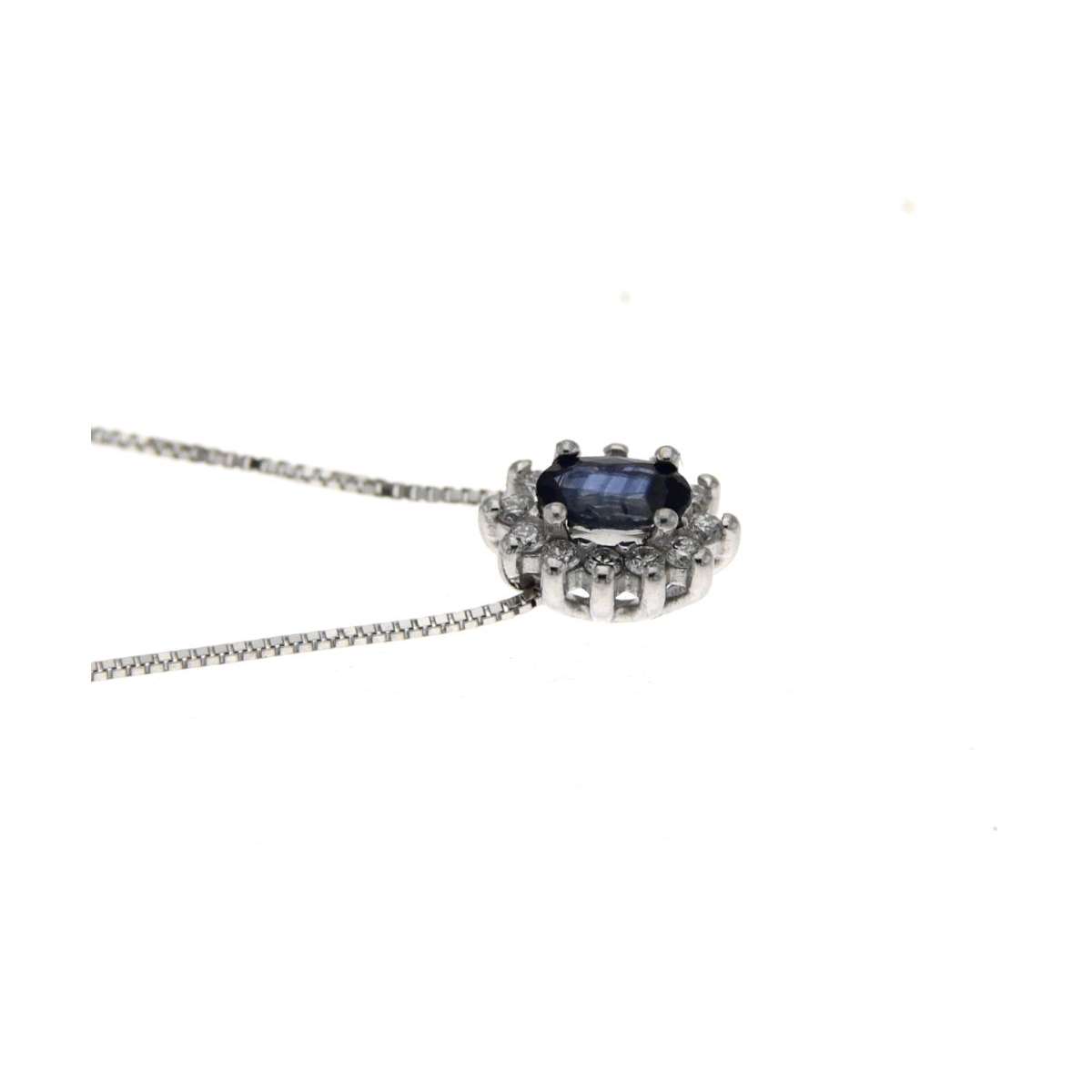 Oval blue sapphire necklace 0.35 ct diamonds 0.12 ct G-VS1