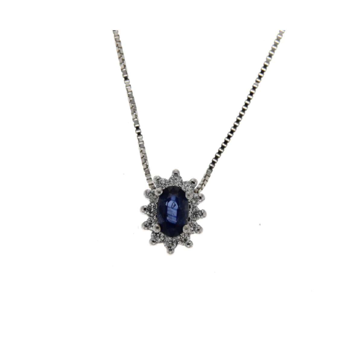 Oval blue sapphire necklace 0.35 ct diamonds 0.12 ct G-VS1