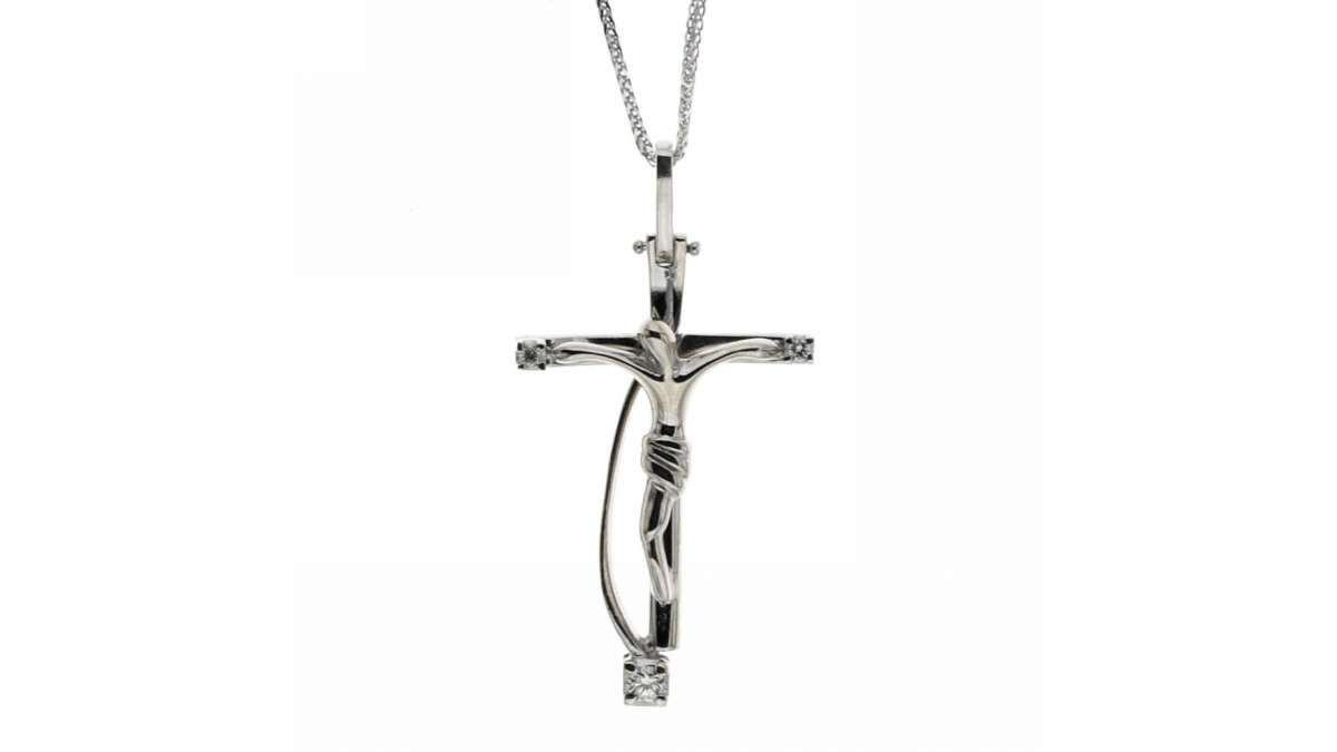 Collana Con Croce E Pietre Bianche, Unisex, In Metallo, Girocollo Semplice, Regalo Religioso