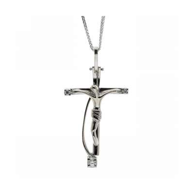 White gold crucifix with Jesus necklace for men 0.08 carats diamonds G-VVS1