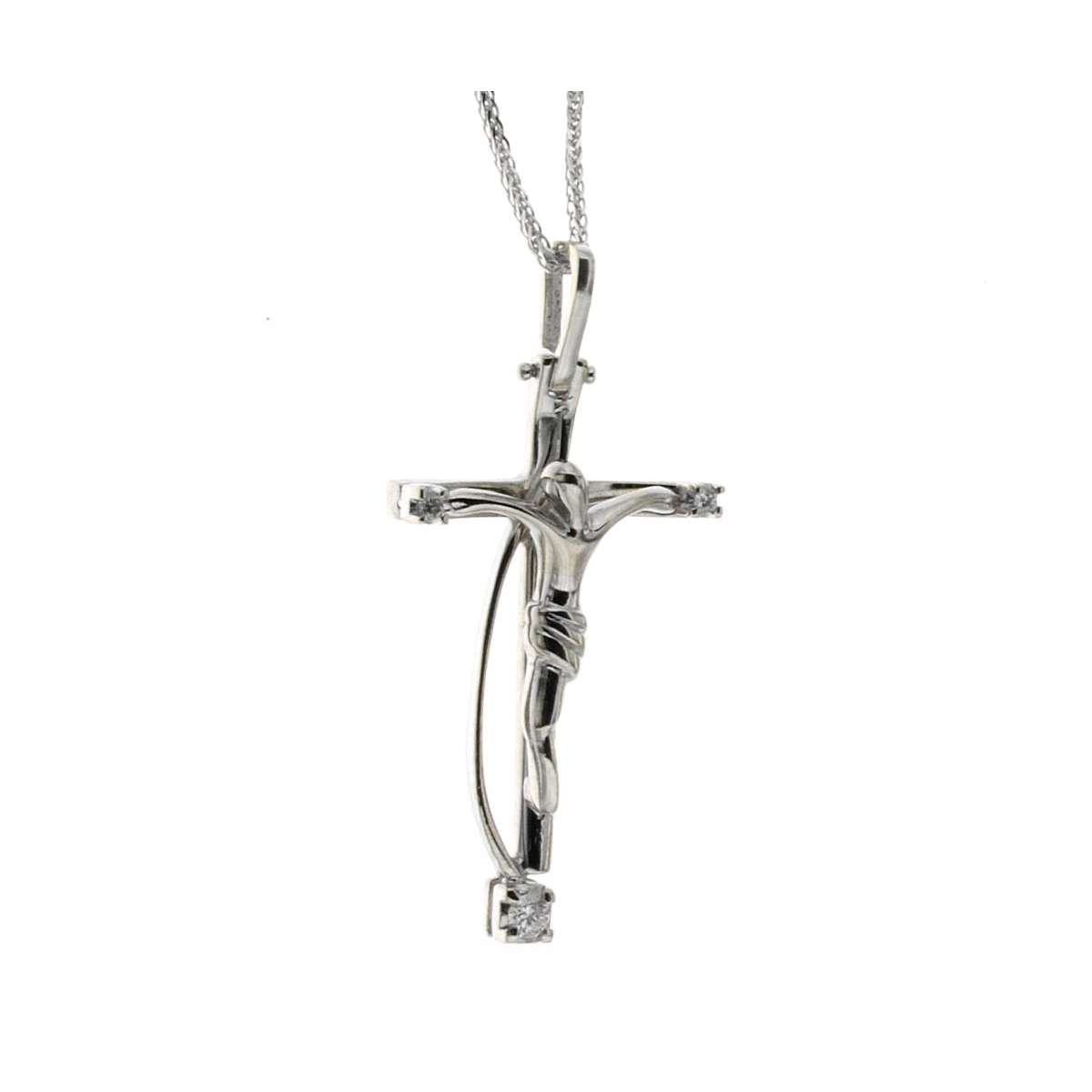 White gold crucifix with Jesus necklace for men 0.08 carats diamonds G-VVS1