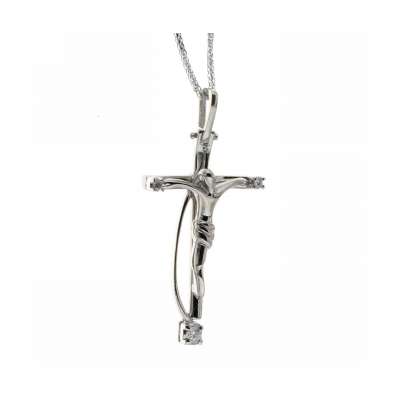 White gold crucifix with Jesus necklace for men 0.08 carats diamonds G-VVS1