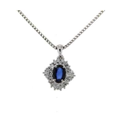 Necklace with blue sapphire ct 1.08 diamonds carat 0.48 G-VS1