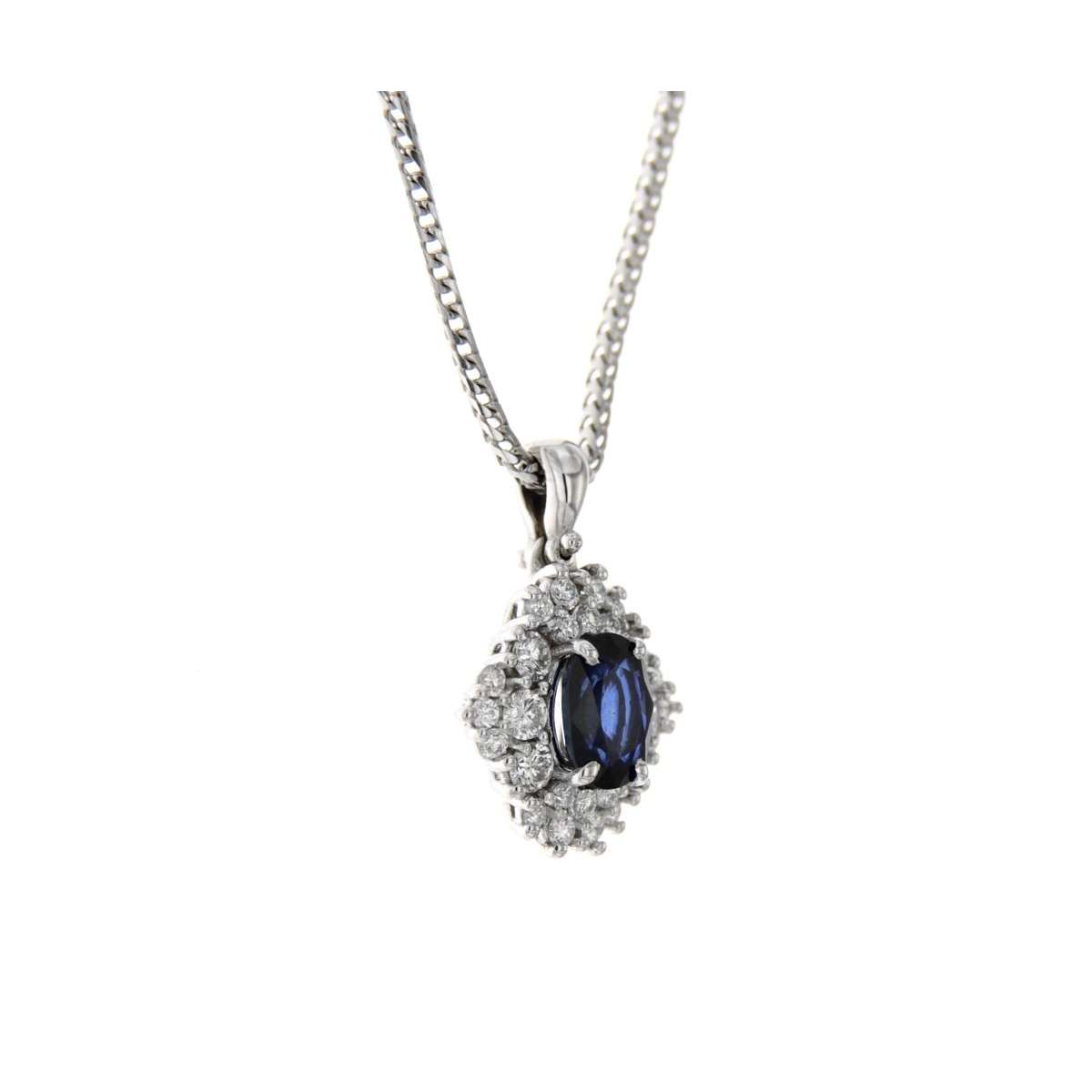 Necklace with blue sapphire ct 1.08 diamonds carat 0.48 G-VS1