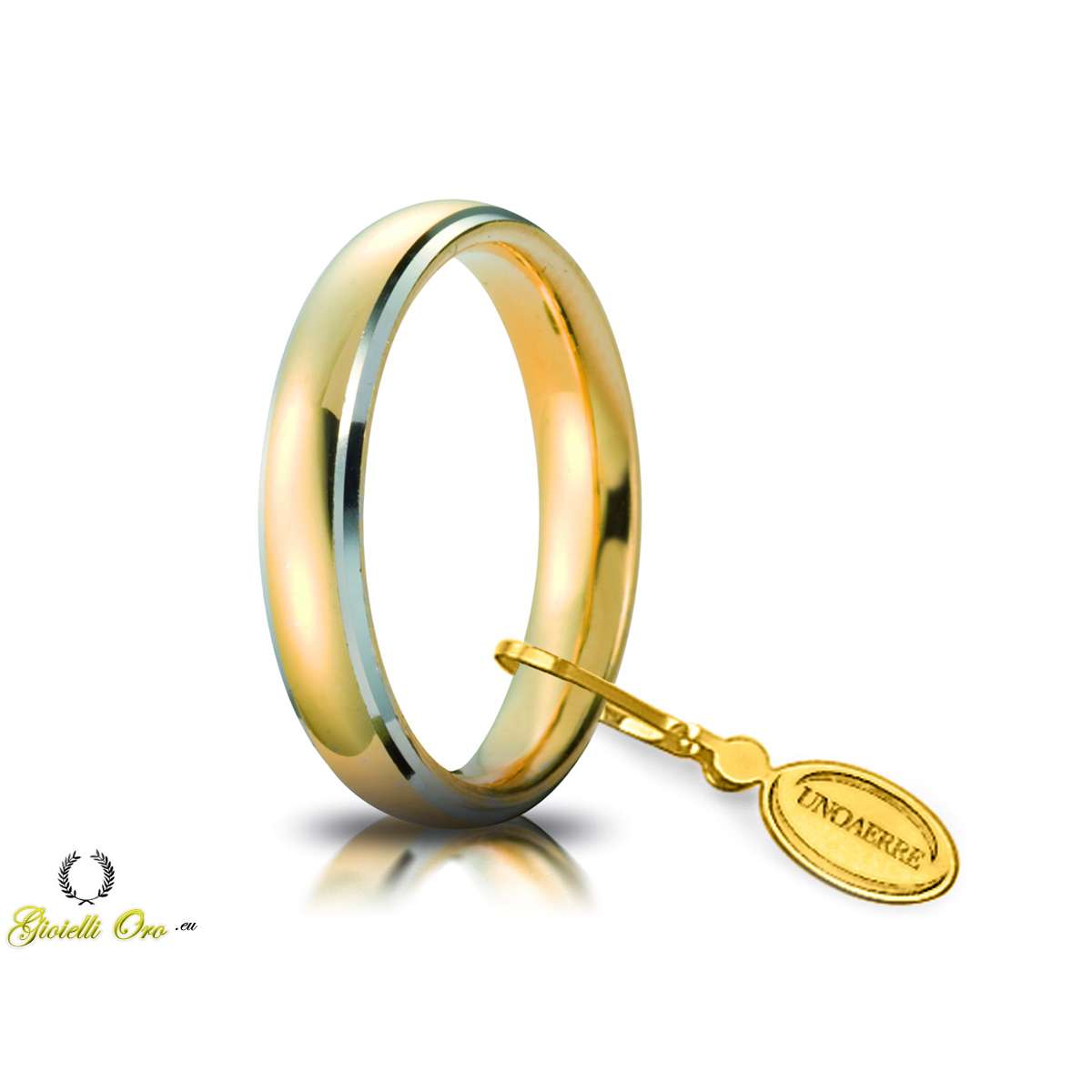 Yellow gold comfort fit wedding ring rhodium-white edges 4mm
