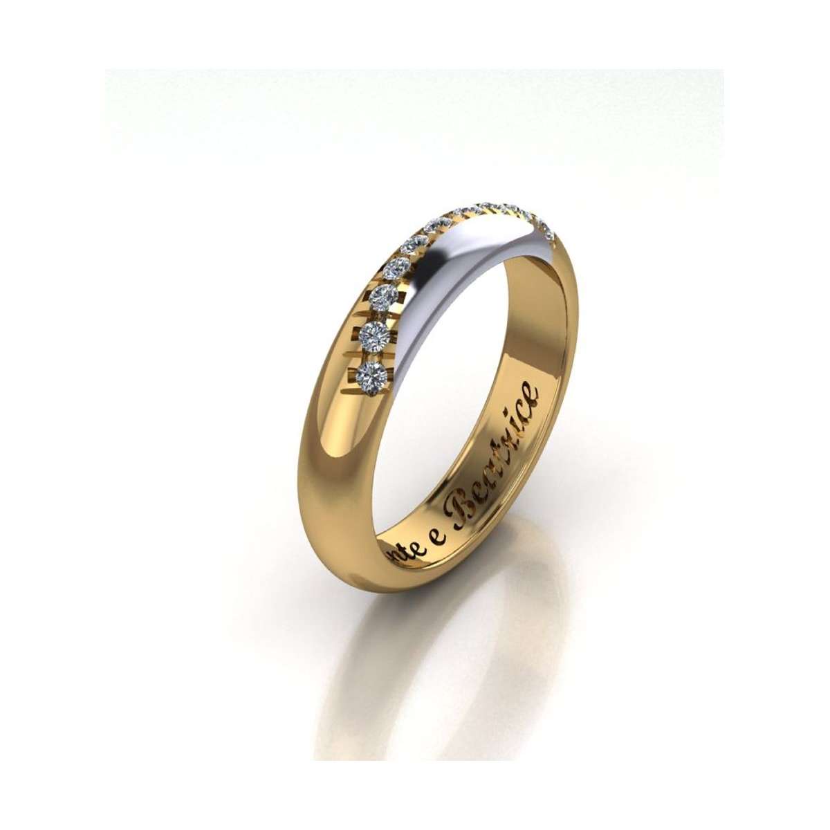 Wedding ring Dante and Beatrice white gold half moon diamond setting 0.13 carats G-VS1