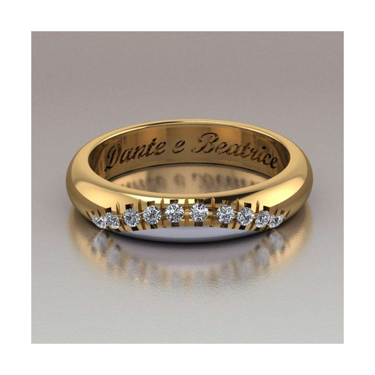 Wedding ring Dante and Beatrice white gold half moon diamond setting 0.13 carats G-VS1