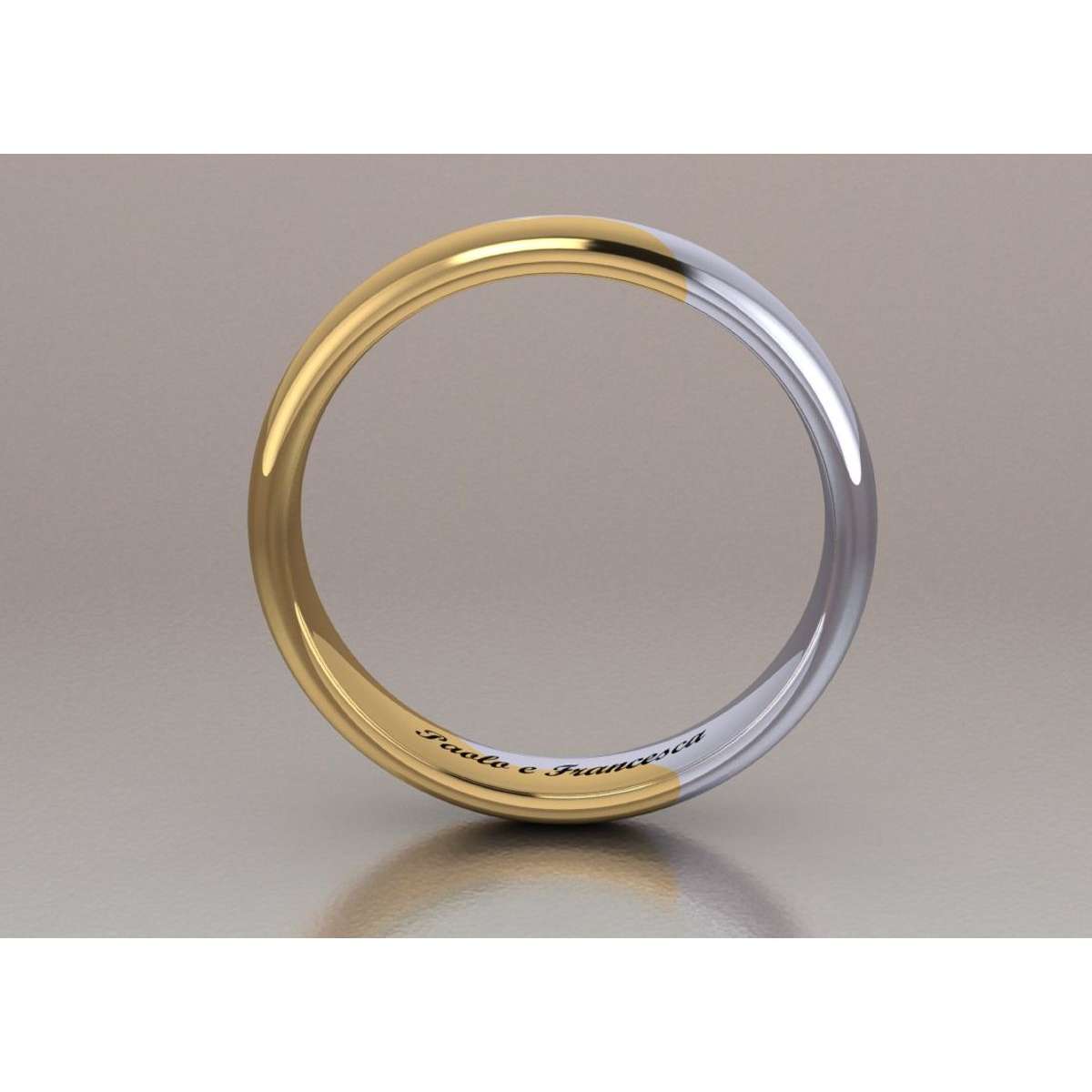 White and yellow gold handcrafted wedding ring Paolo and Francesca