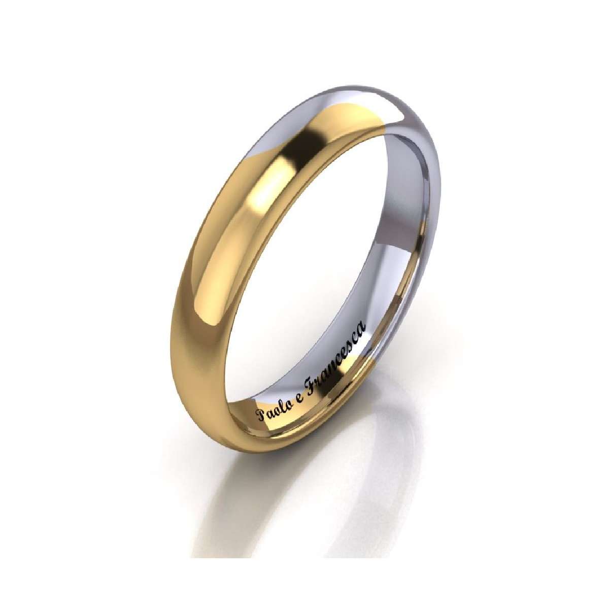 White and yellow gold handcrafted wedding ring Paolo and Francesca