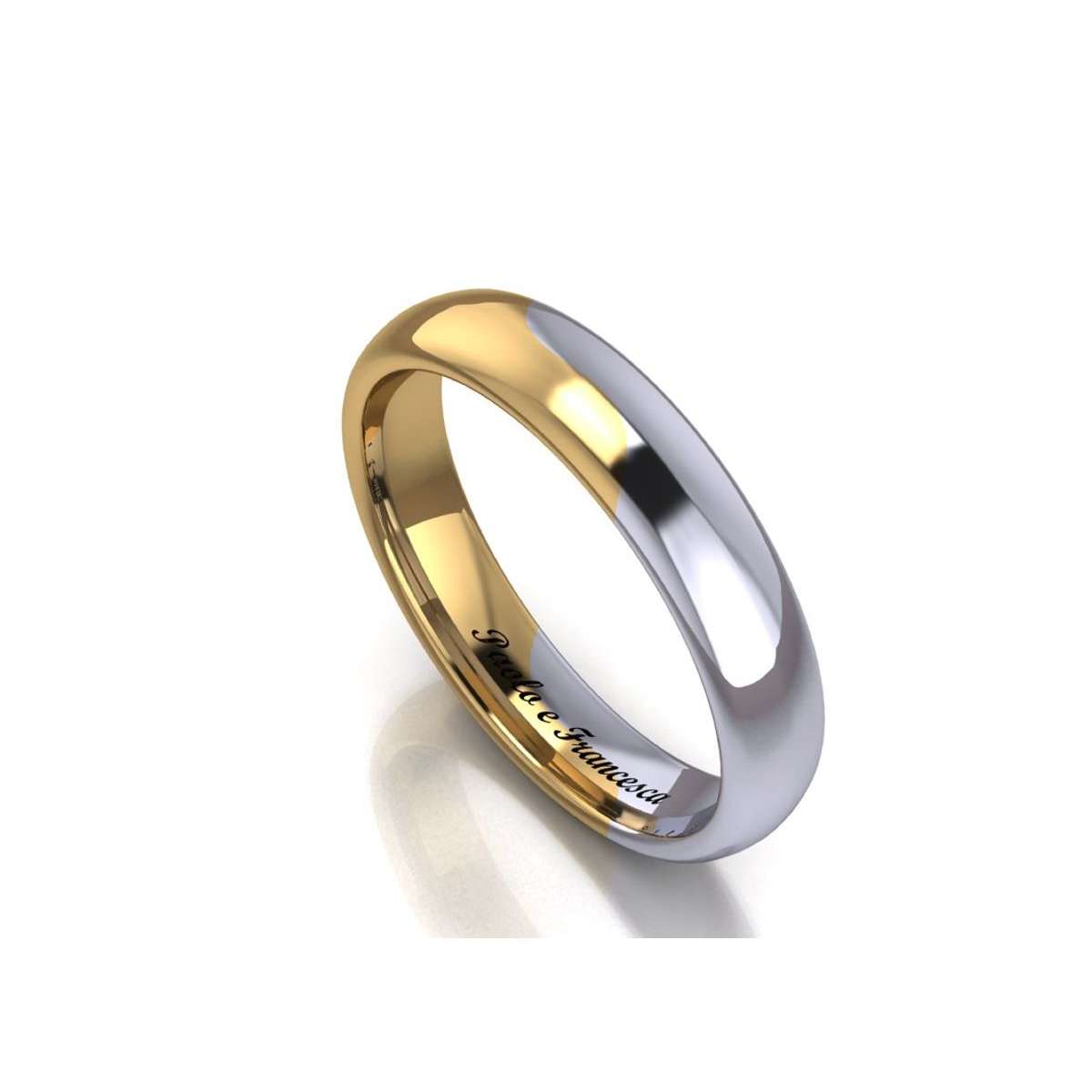 White and yellow gold handcrafted wedding ring Paolo and Francesca