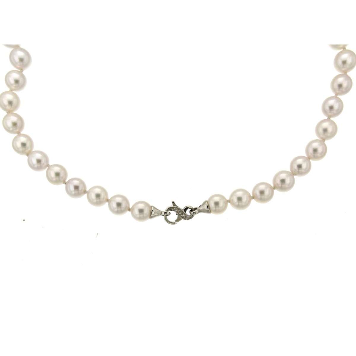 Collana di perline, collana di perle d'acqua dolce, collana in oro con diamanti, collana da sposa, collana annodata per spose, collana da sposa - Italia