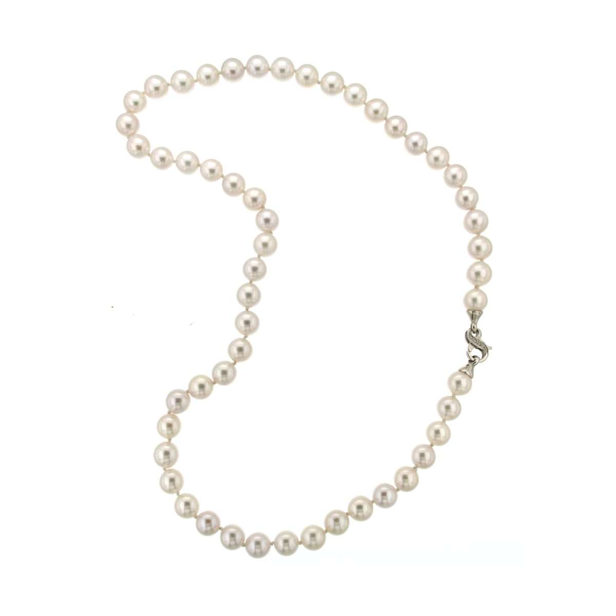 Pearl choker 8mm white gold central clasp 0.02 carats diamonds G-VS1