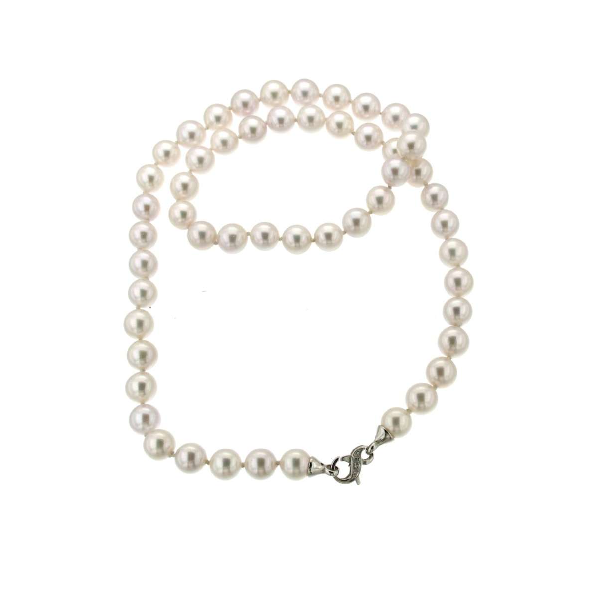 Pearl choker 8mm white gold central clasp 0.02 carats diamonds G-VS1