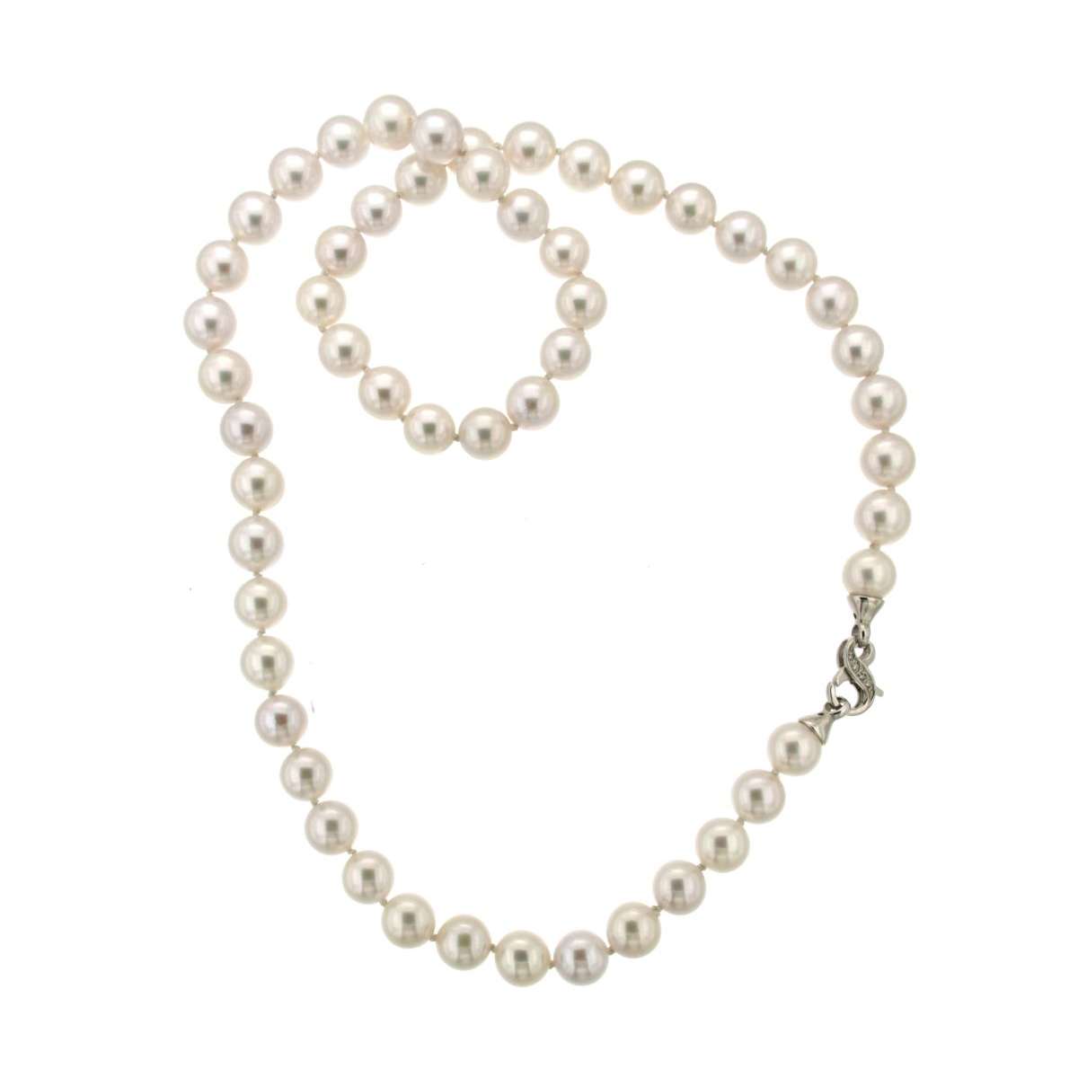 Pearl choker 8mm white gold central clasp 0.02 carats diamonds G-VS1