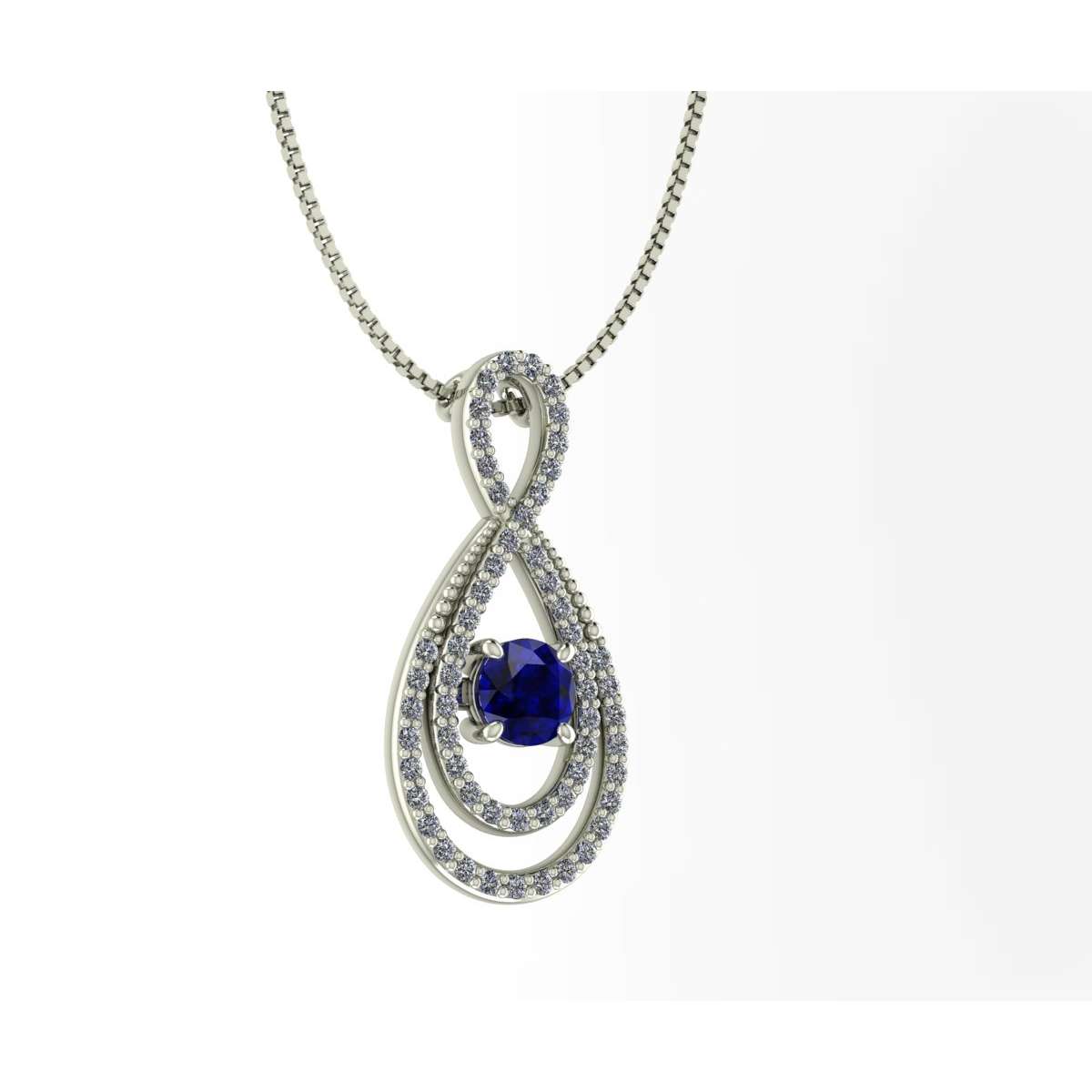 Woman's necklace pendant in the shape of infinity blue sapphire ct 0.38 ct 0.21g-vs1 diamonds
