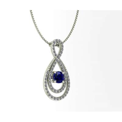 Woman's necklace pendant in the shape of infinity blue sapphire ct 0.38 ct 0.21g-vs1 diamonds