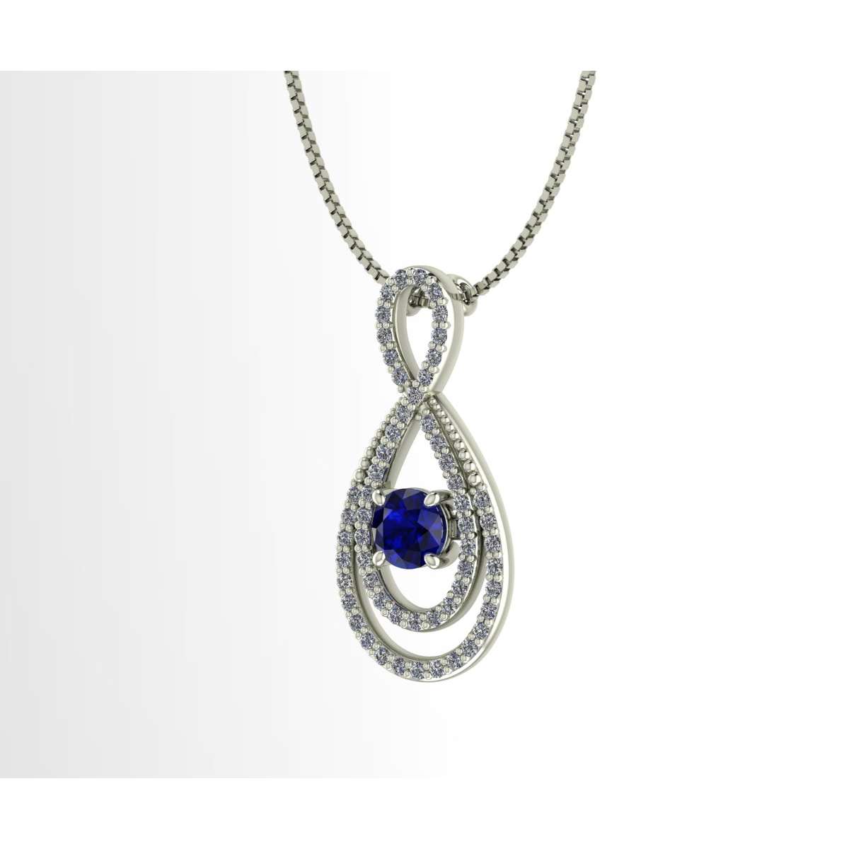 Woman's necklace pendant in the shape of infinity blue sapphire ct 0.38 ct 0.21g-vs1 diamonds