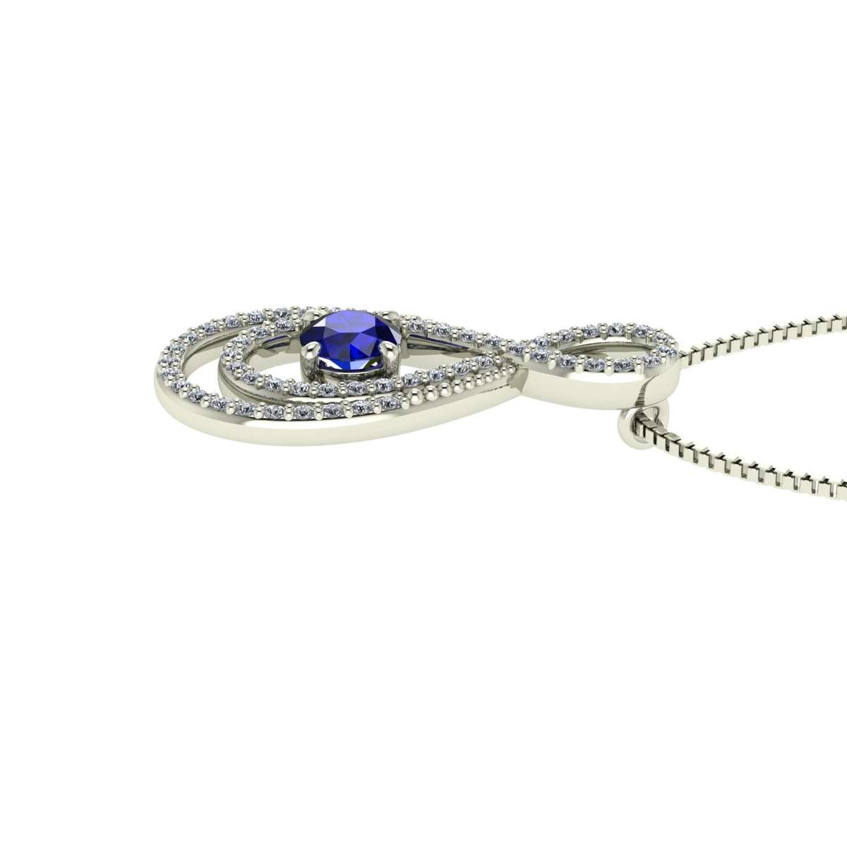 Woman's necklace pendant in the shape of infinity blue sapphire ct 0.38 ct 0.21g-vs1 diamonds