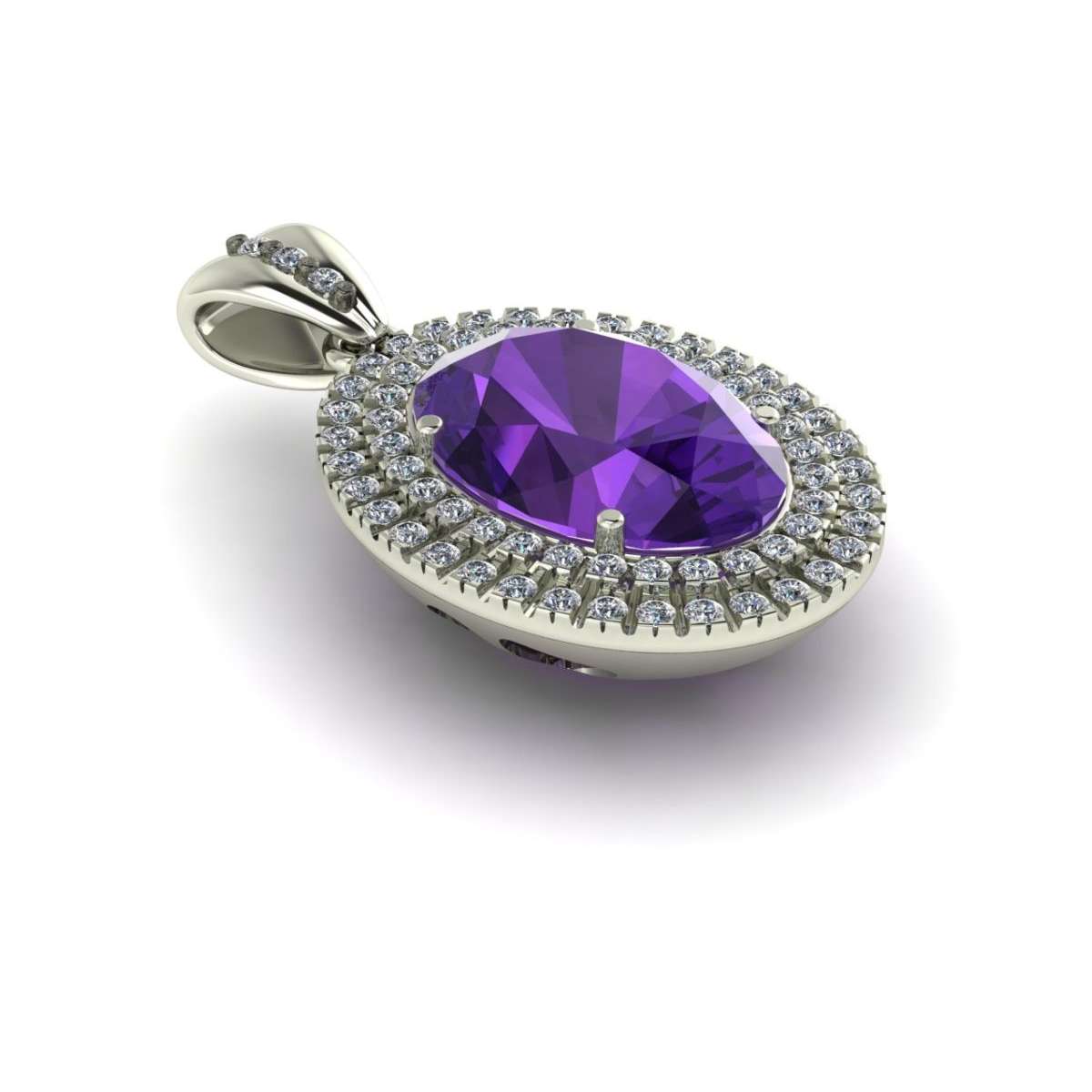 Pendant double band 0.60 carats diamonds G-VS1 central amethyst 6.15 cts.