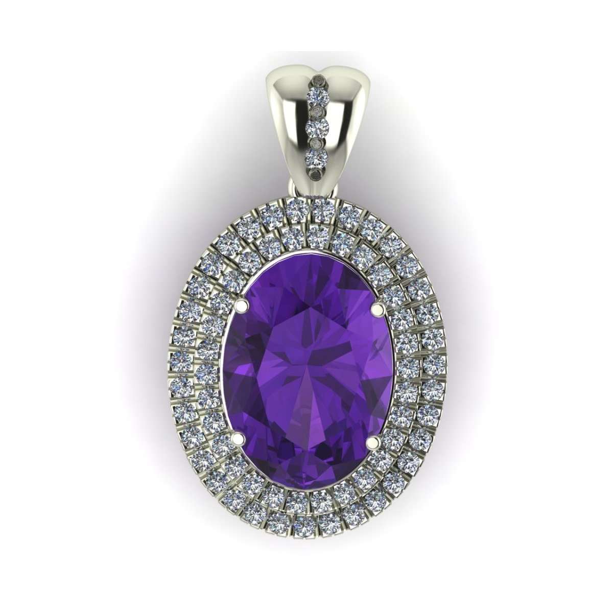 Pendant double band 0.60 carats diamonds G-VS1 central amethyst 6.15 cts.