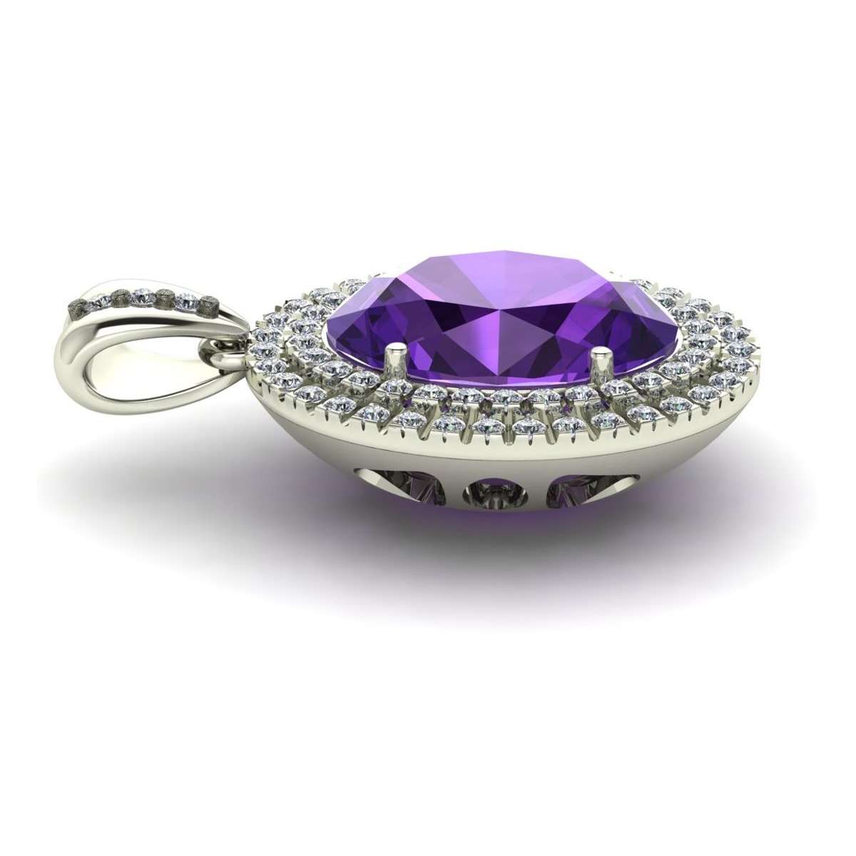 Pendant double band 0.60 carats diamonds G-VS1 central amethyst 6.15 cts.