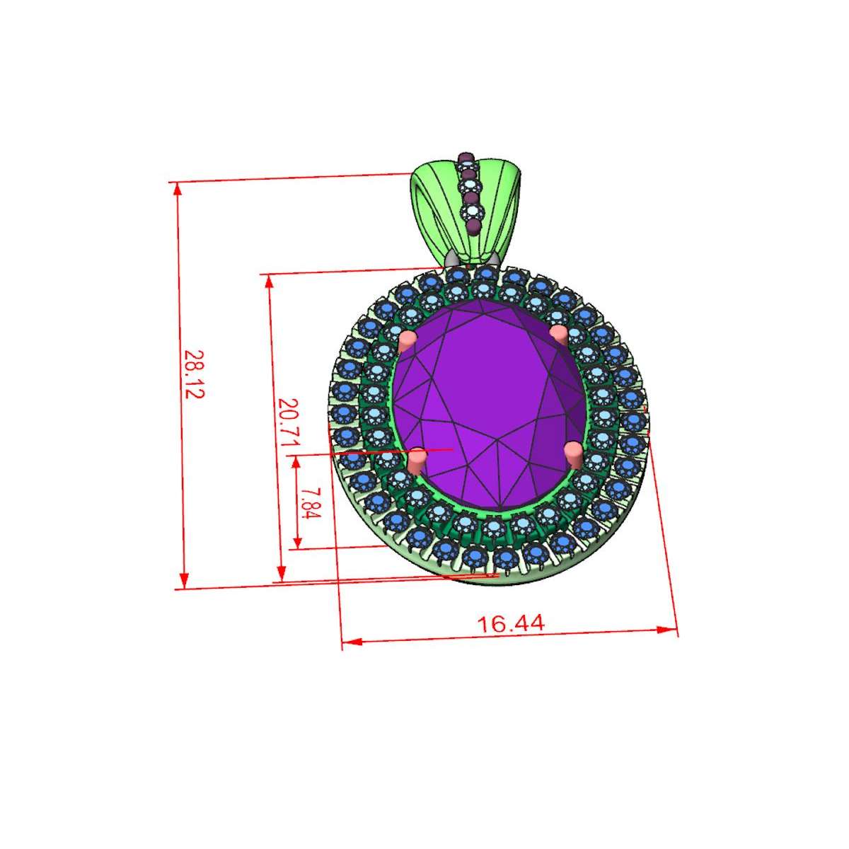 Pendant double band 0.60 carats diamonds G-VS1 central amethyst 6.15 cts.