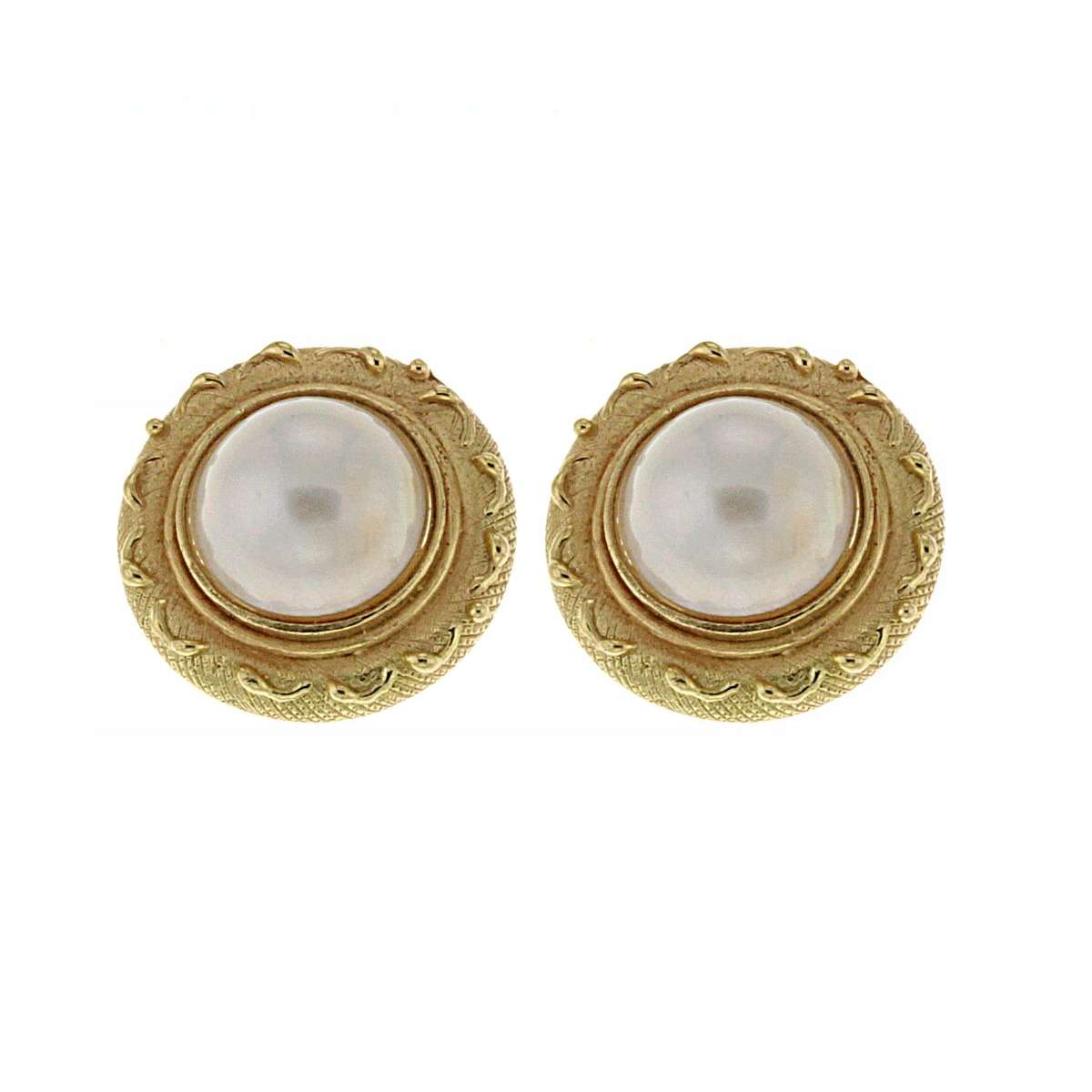 Lost wax casting yellow gold earrings mabe pearls 12.00 mm