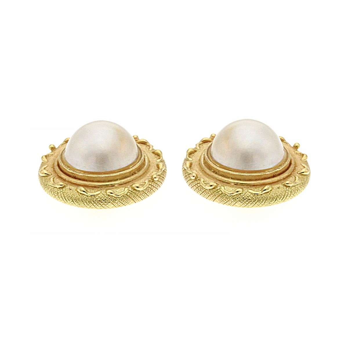 Lost wax casting yellow gold earrings mabe pearls 12.00 mm