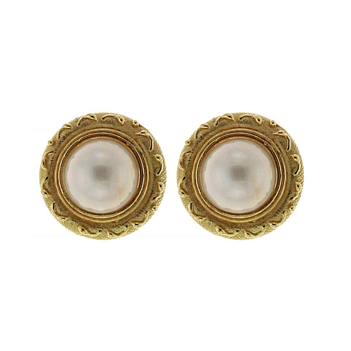 Lost wax casting yellow gold earrings mabe pearls 12.00 mm