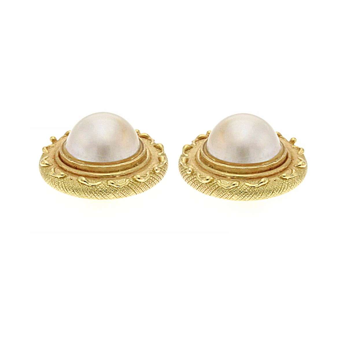 Lost wax casting yellow gold earrings mabe pearls 12.00 mm