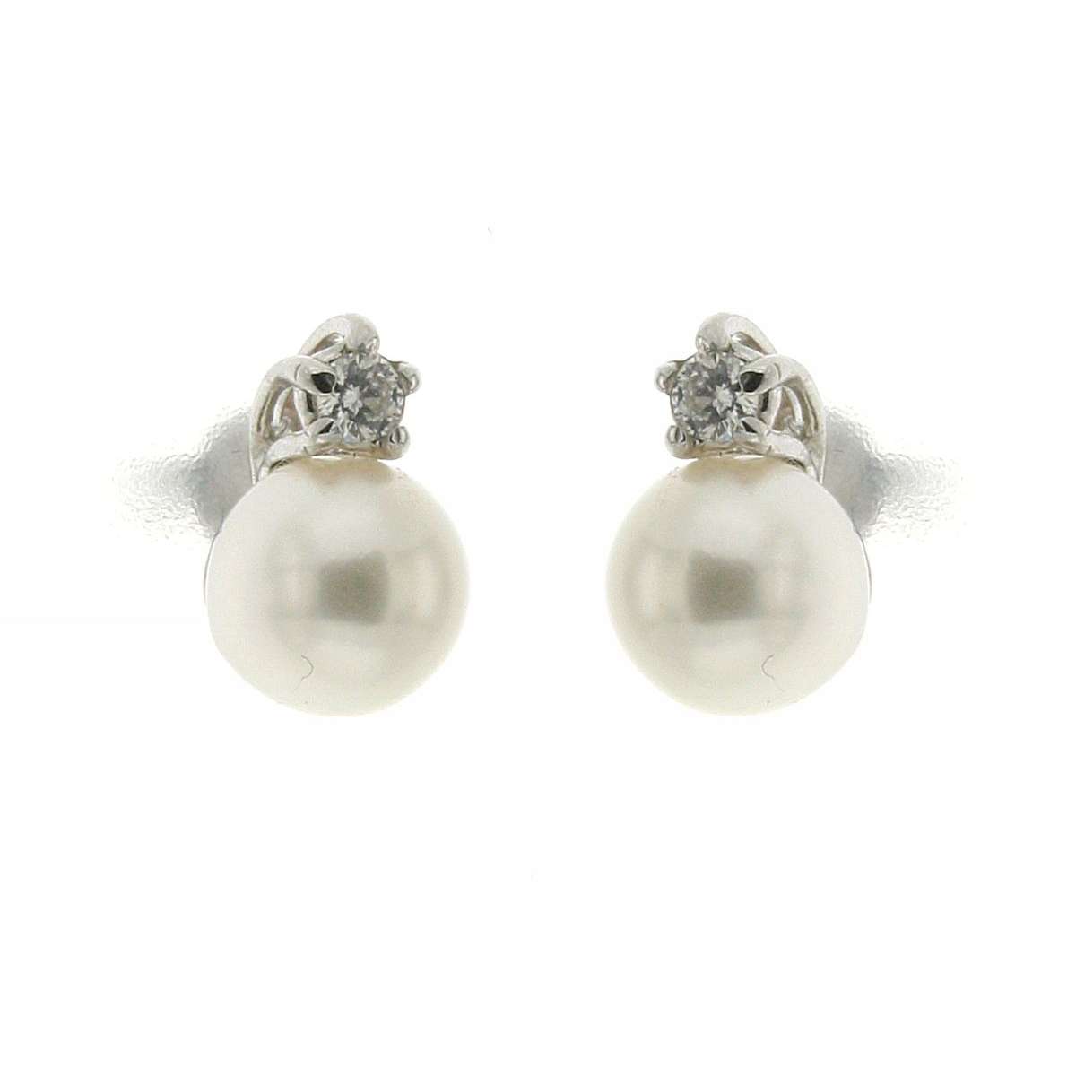 Earrings pearls 7.50mm 0.12 carats diamonds G-VS1 