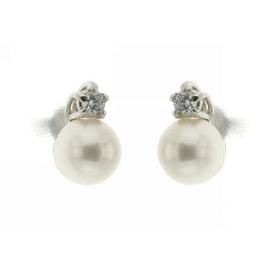 Earrings pearls 7.50mm 0.12 carats diamonds G-VS1 