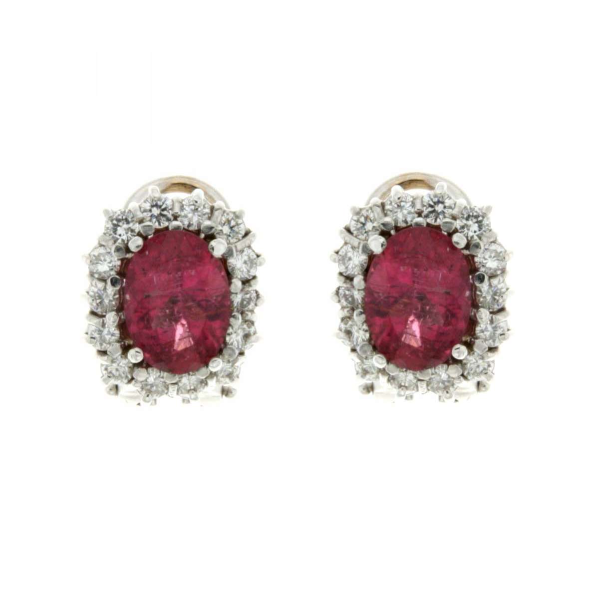 Earrings rubellite 2.50 cts. 0.84 carats diamonds G-VS1