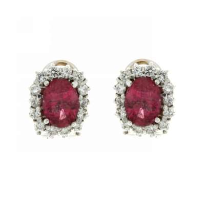 Earrings rubellite 2.50 cts. 0.84 carats diamonds G-VS1