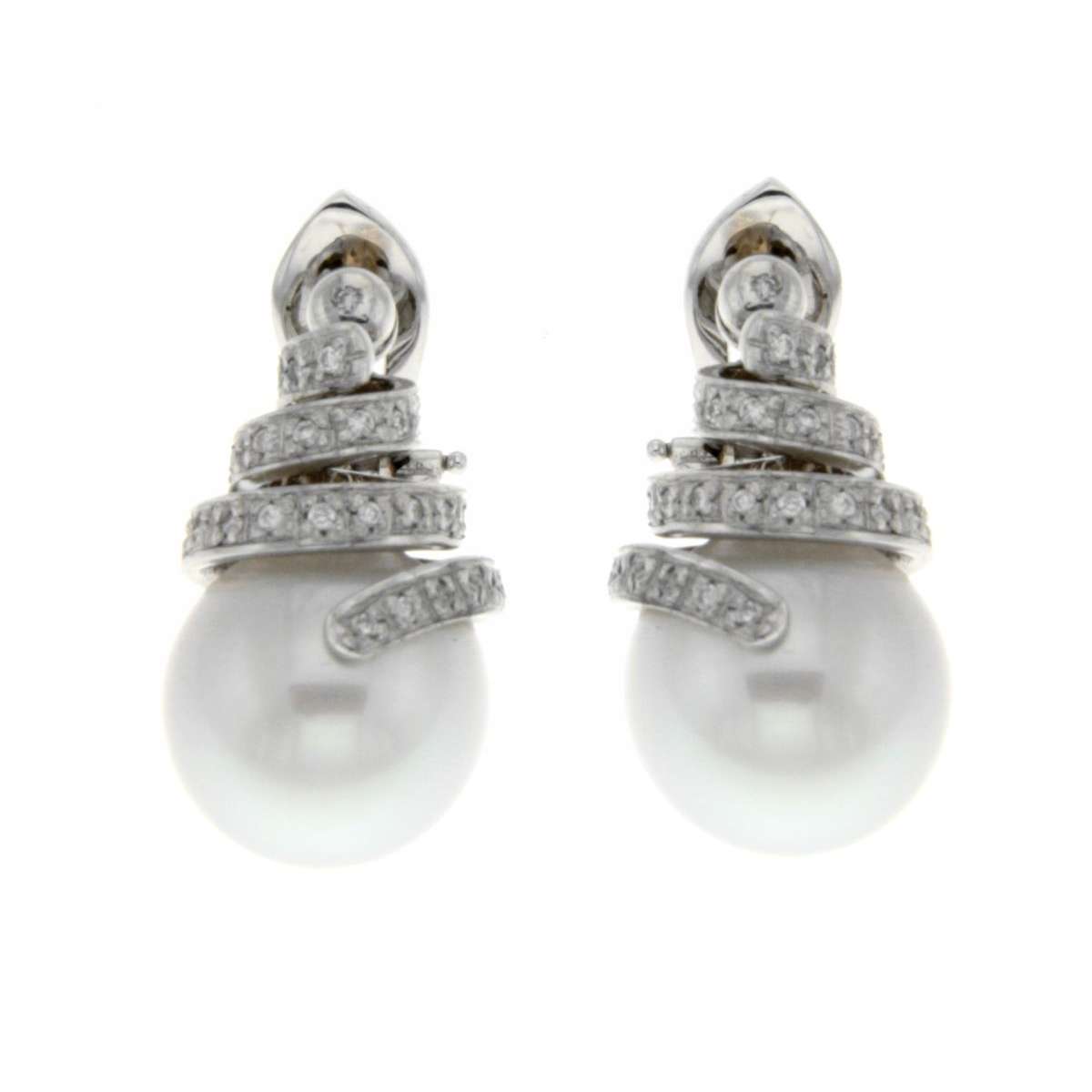 ORECCHINI SFERA IN ORO BIANCO 18 KT CON PAVE'ZIRCONI TAGLIO BRILLANTE