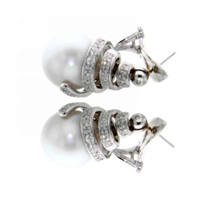 Earrings australian pearls 14 mm 0.30 carats diamonds G-VS1