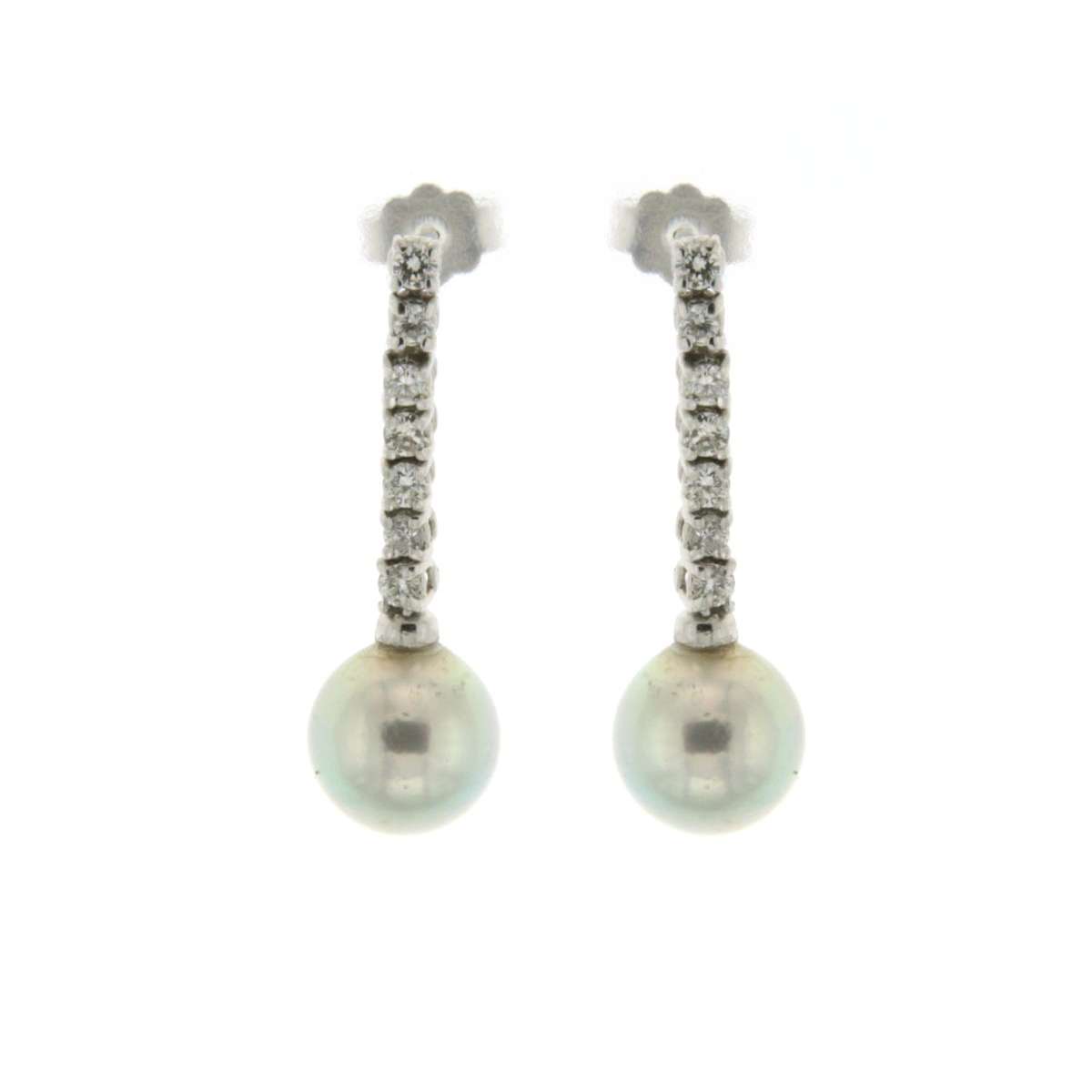 Orecchini con perle grigie mm 8.50 e diamanti ct 0,42 G-VS1