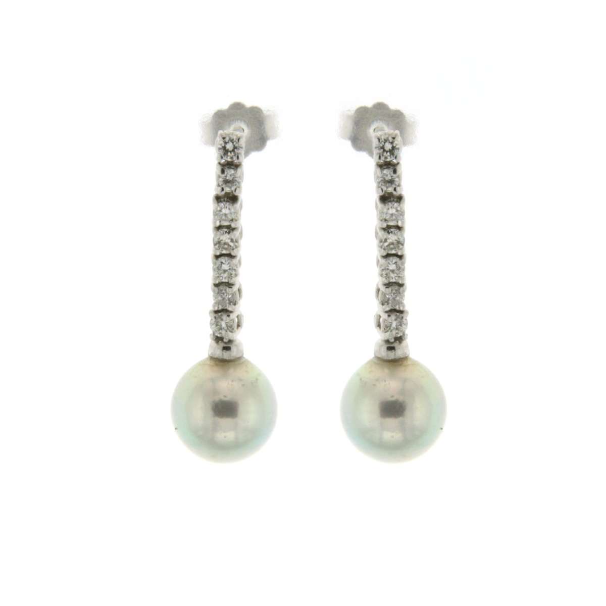 Earrings gray pearls 8.50 mm 0.42 carats diamonds G-VS1