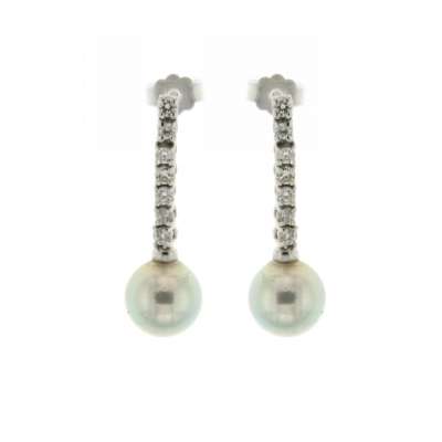 Earrings gray pearls 8.50 mm 0.42 carats diamonds G-VS1