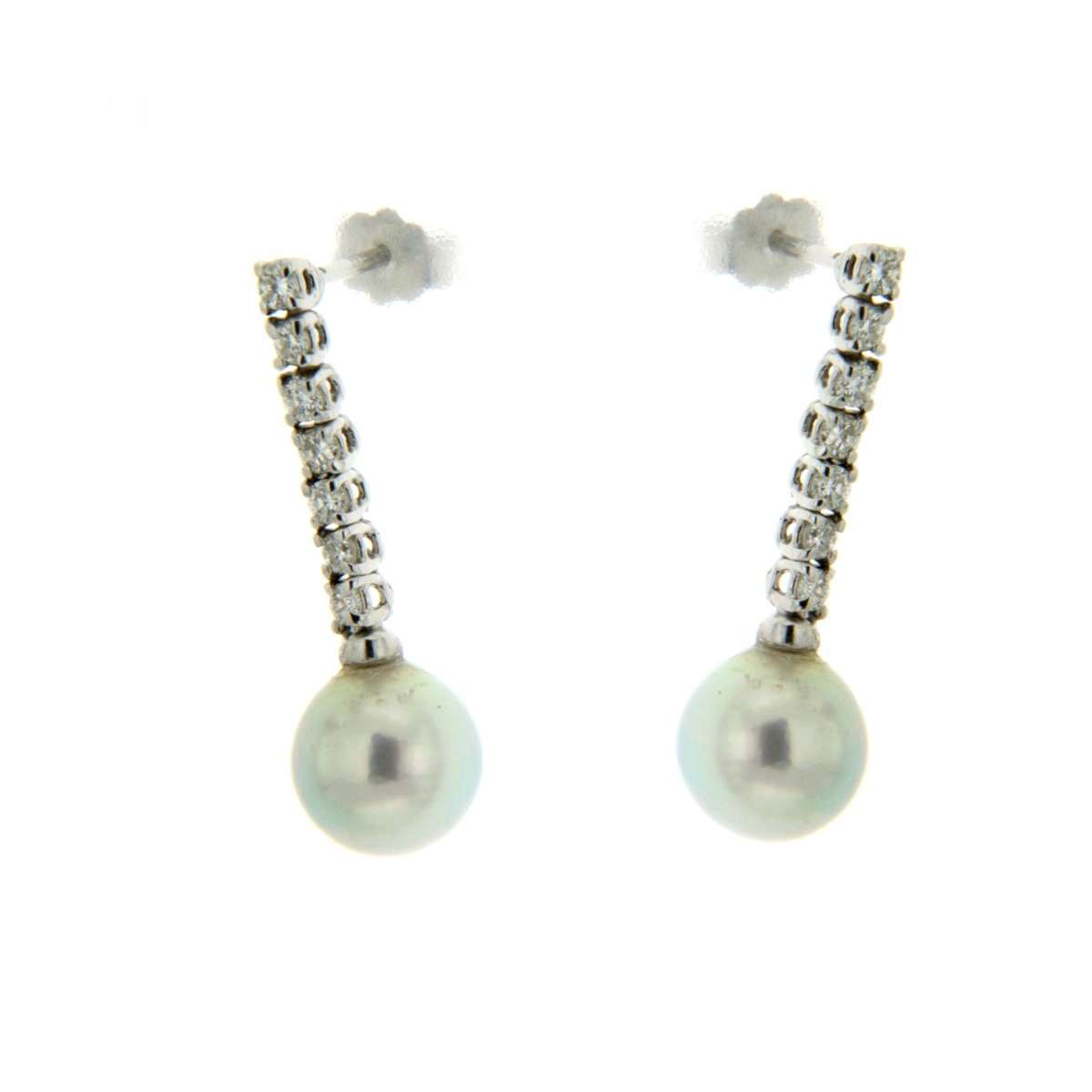 Earrings gray pearls 8.50 mm 0.42 carats diamonds G-VS1