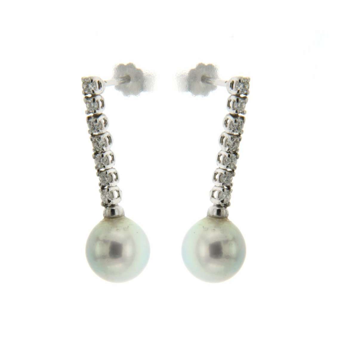 Orecchini con perle grigie mm 8.50 e diamanti ct 0,42 G-VS1