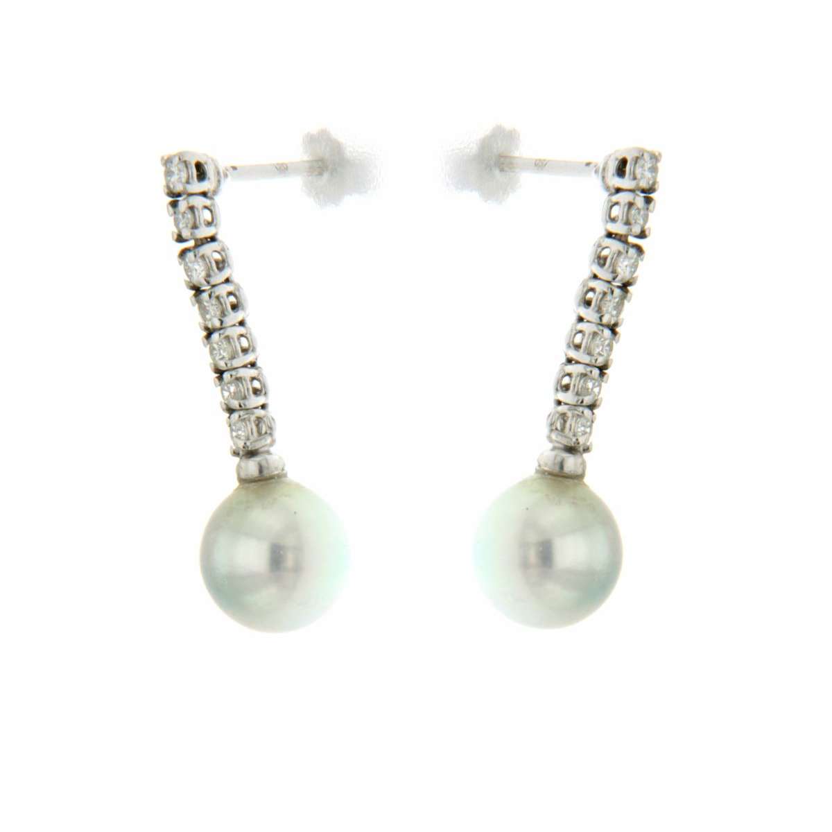 Earrings gray pearls 8.50 mm 0.42 carats diamonds G-VS1