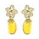 Lost wax casting yellow gold earrings irregular cut amber