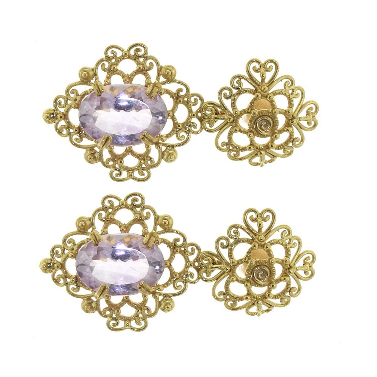 Lost wax casting yellow gold floral earrings amethyst 9.60 cts.